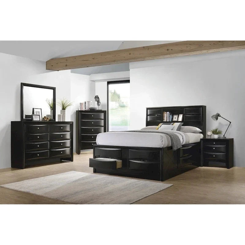 Isabel Black 5-piece Storage Bedroom Set with 2 Nightstands