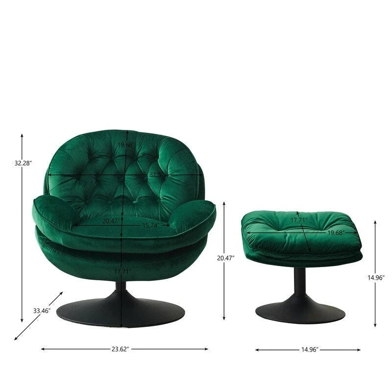 Fauteuil de relaxation pivotant en velours avec ottoman