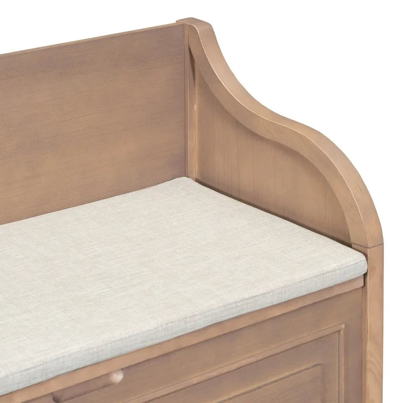 Banc de rangement multifonctionnel en bois massif de style rustique pour entrée avec charnière de sécurité