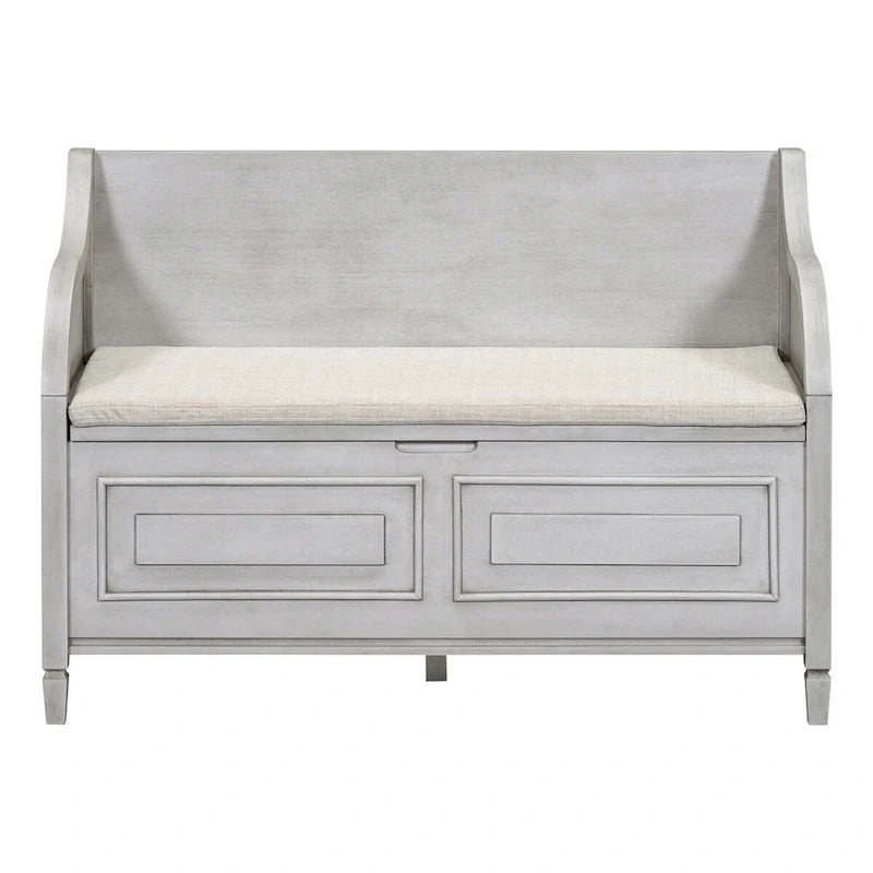 Banc de rangement multifonctionnel en bois massif de style rustique pour entrée avec charnière de sécurité