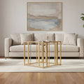 Glass Top End Table with Metal Tubular Base, Brass