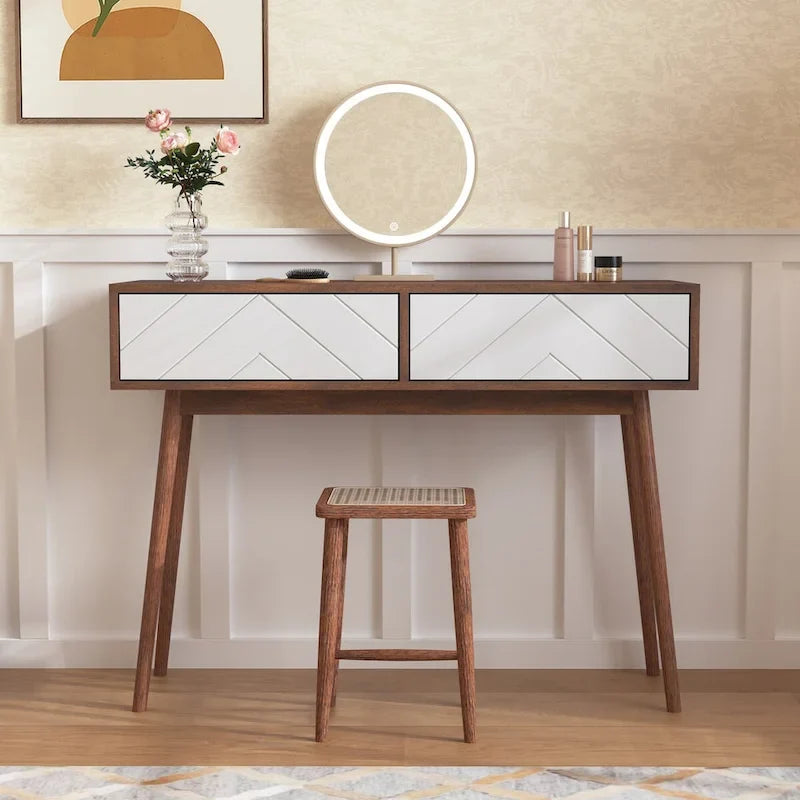 Entryway Table with 2 Carved Panel Drawers, Console Table with Storage Space and Wood Legs,Sofa Table Behind Couch for Hallway