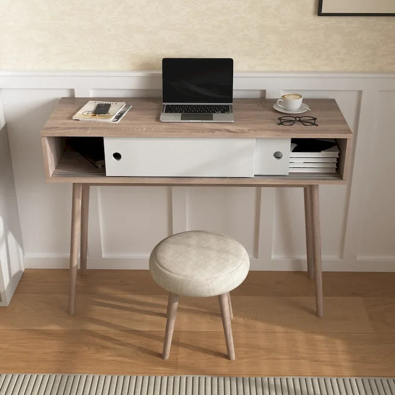Table d'entrée avec 2 tiroirs à panneaux sculptés, table console avec espace de rangement et pieds en bois, table de canapé derrière le canapé pour le couloir