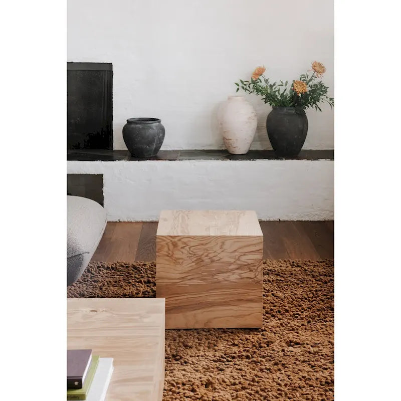 Table d'appoint moderne en loupe de bois naturel - 18L x 18P x 16H