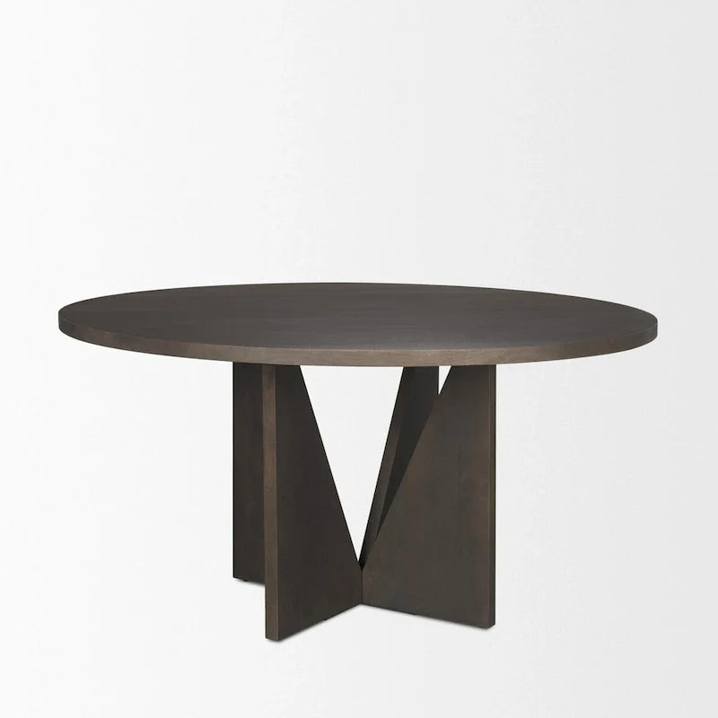 Table à manger Tarro ronde 60 en bois texturé espresso avec base géométrique - 60,0L x 60,0l x 30,0H