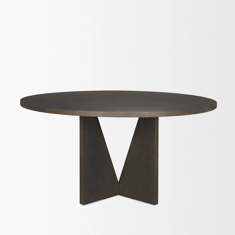 Table à manger Tarro ronde 60 en bois texturé espresso avec base géométrique - 60,0L x 60,0l x 30,0H
