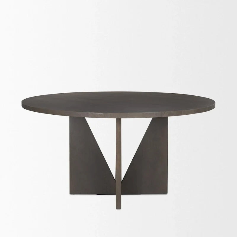 Table à manger Tarro ronde 60 en bois texturé espresso avec base géométrique - 60,0L x 60,0l x 30,0H