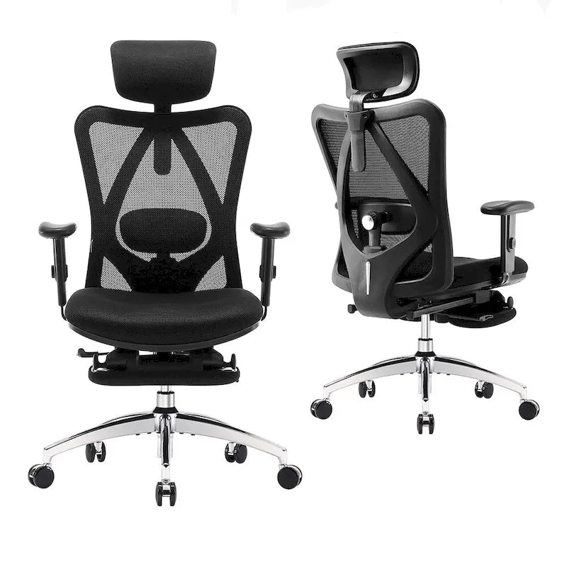 Chaise de bureau ergonomique avec repose-pieds, chaise à dossier haut pour grandes et fortes corpulences, noir - 68*70*130