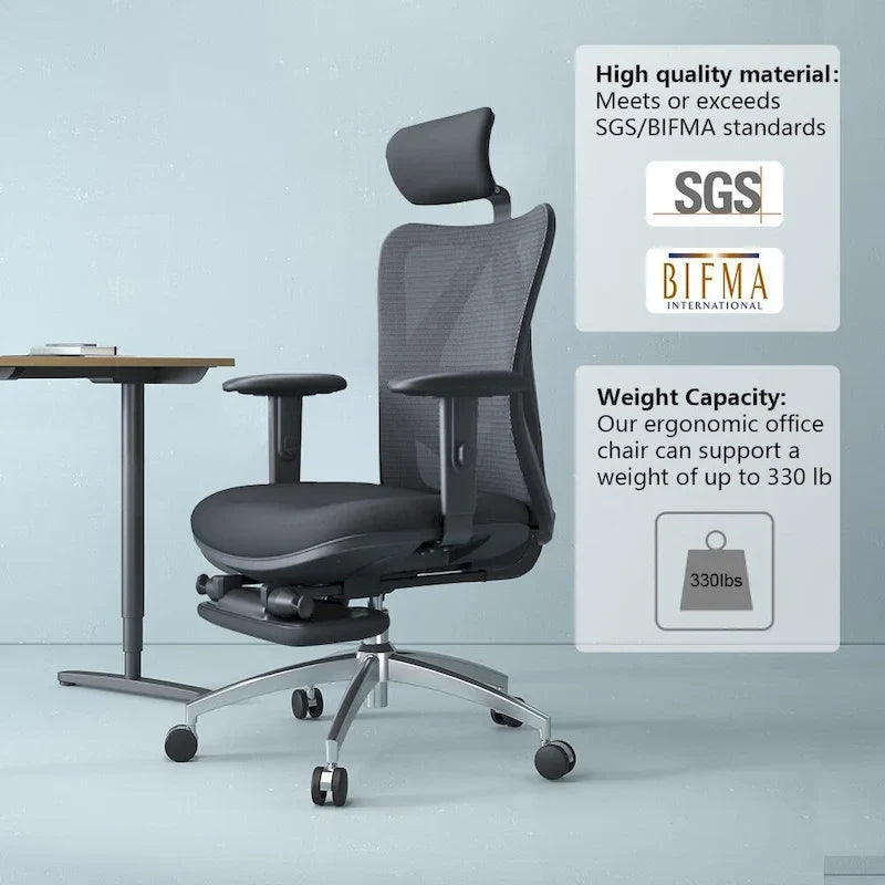Chaise de bureau ergonomique avec repose-pieds, chaise à dossier haut pour grandes et fortes corpulences, noir - 68*70*130