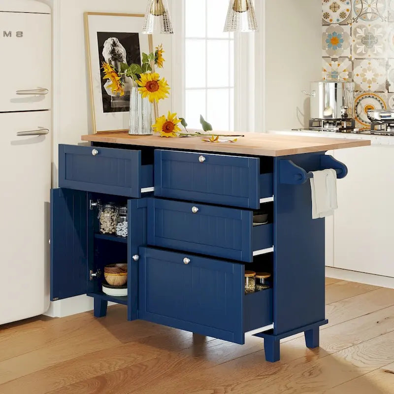 Ensemble îlot de cuisine de style campagnard avec plateau à abattant et 2 tabourets