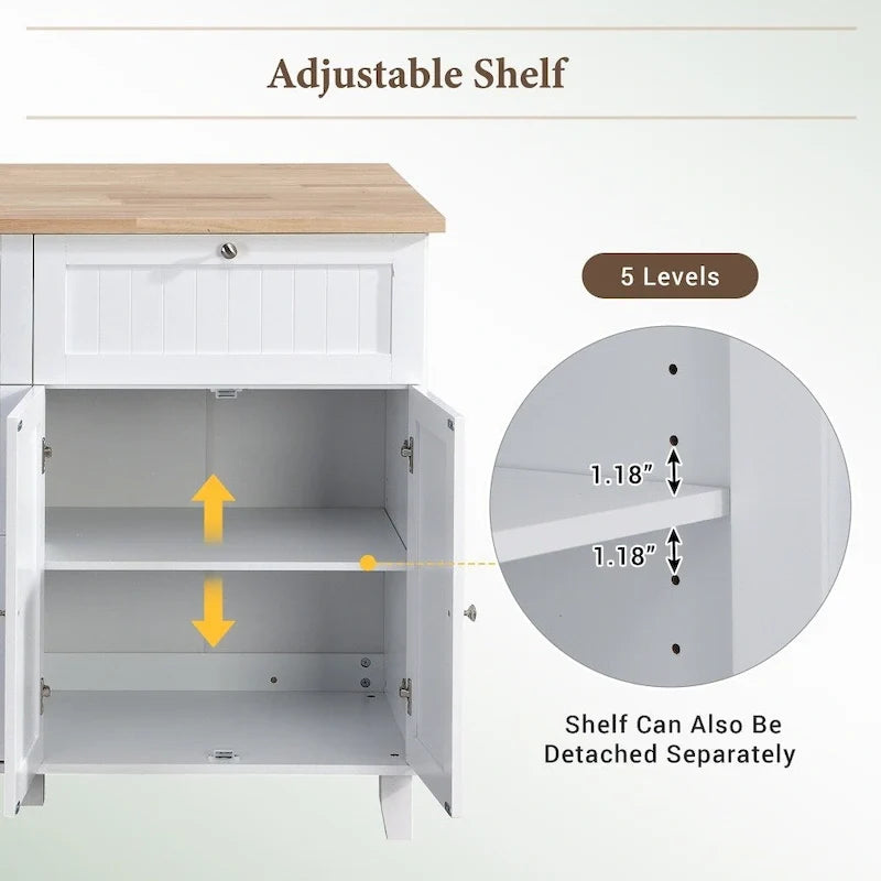 Ensemble îlot de cuisine de style campagnard avec plateau à abattant et 2 tabourets