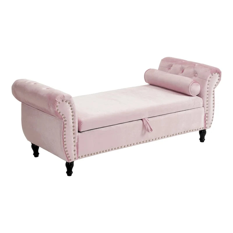 Banc ottoman de rangement multifonctionnel en velours traditionnel avec coussin