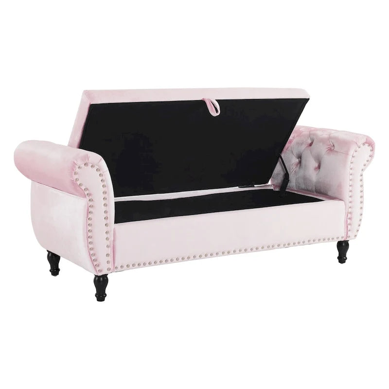Banc ottoman de rangement multifonctionnel en velours traditionnel avec coussin