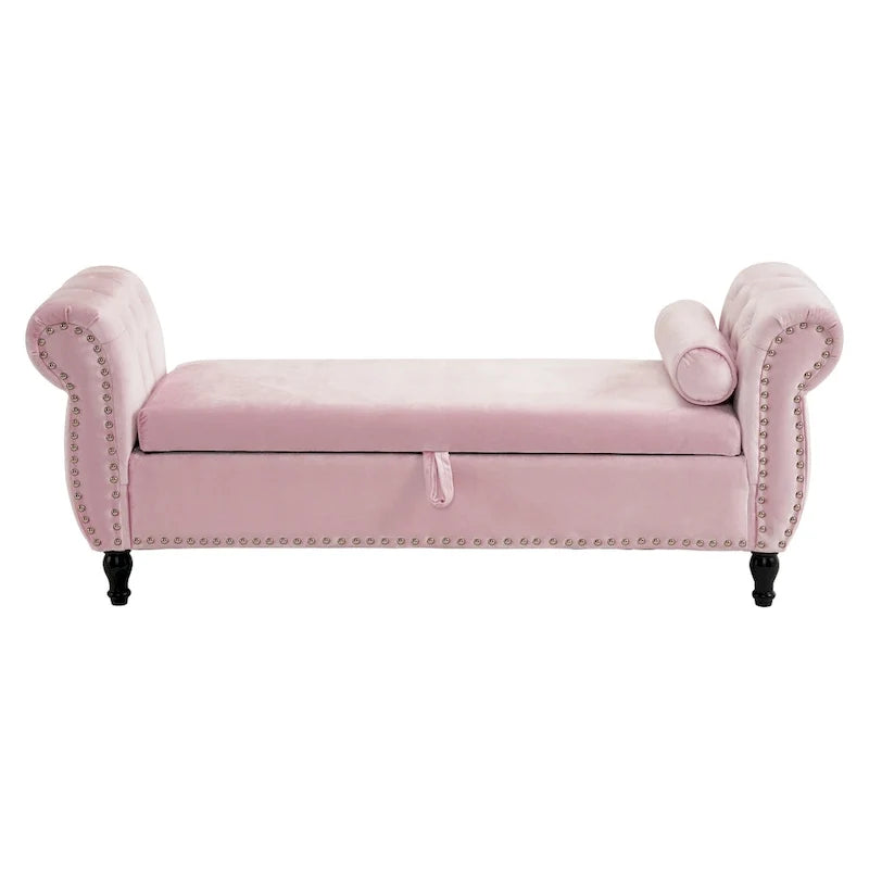 Banc ottoman de rangement multifonctionnel en velours traditionnel avec coussin