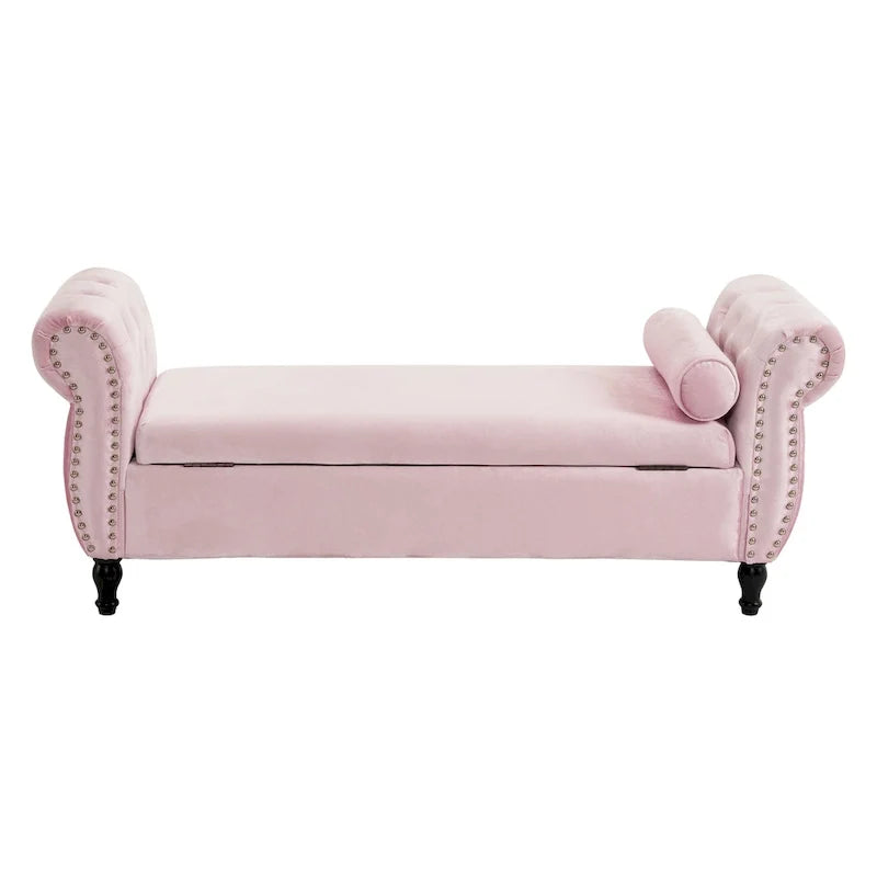 Banc ottoman de rangement multifonctionnel en velours traditionnel avec coussin