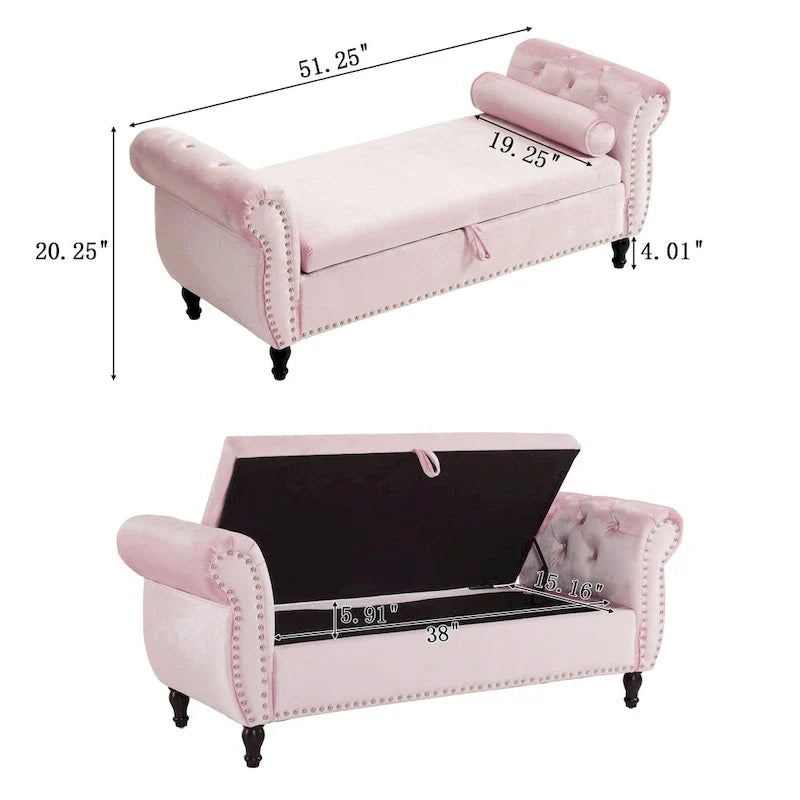 Banc ottoman de rangement multifonctionnel en velours traditionnel avec coussin