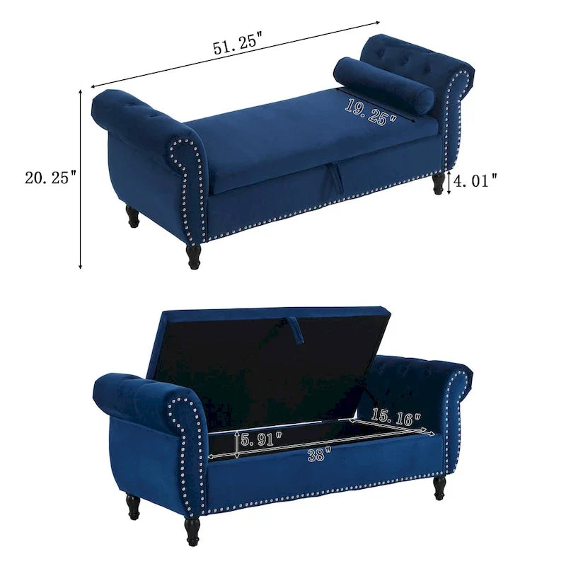 Banc ottoman de rangement multifonctionnel en velours traditionnel avec coussin