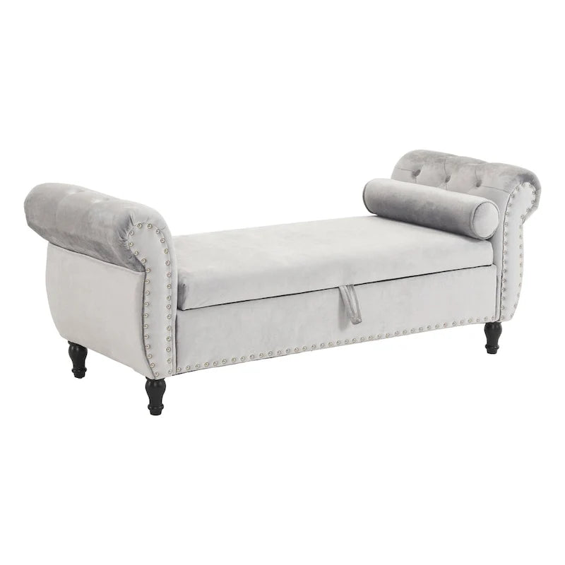 Banc ottoman de rangement multifonctionnel en velours traditionnel avec coussin