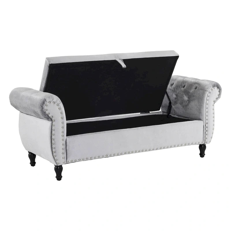 Banc ottoman de rangement multifonctionnel en velours traditionnel avec coussin