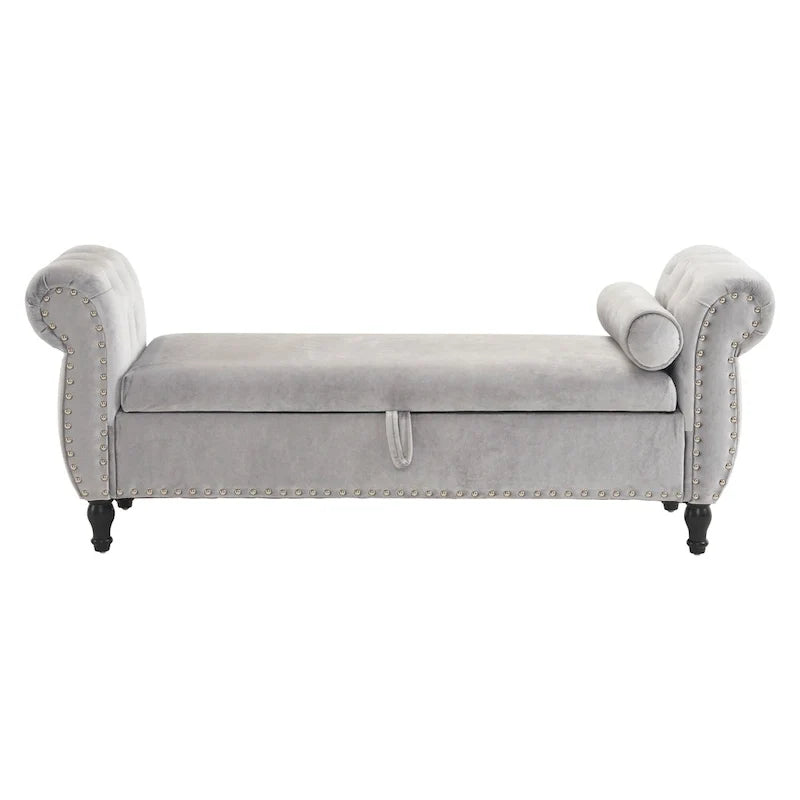 Banc ottoman de rangement multifonctionnel en velours traditionnel avec coussin