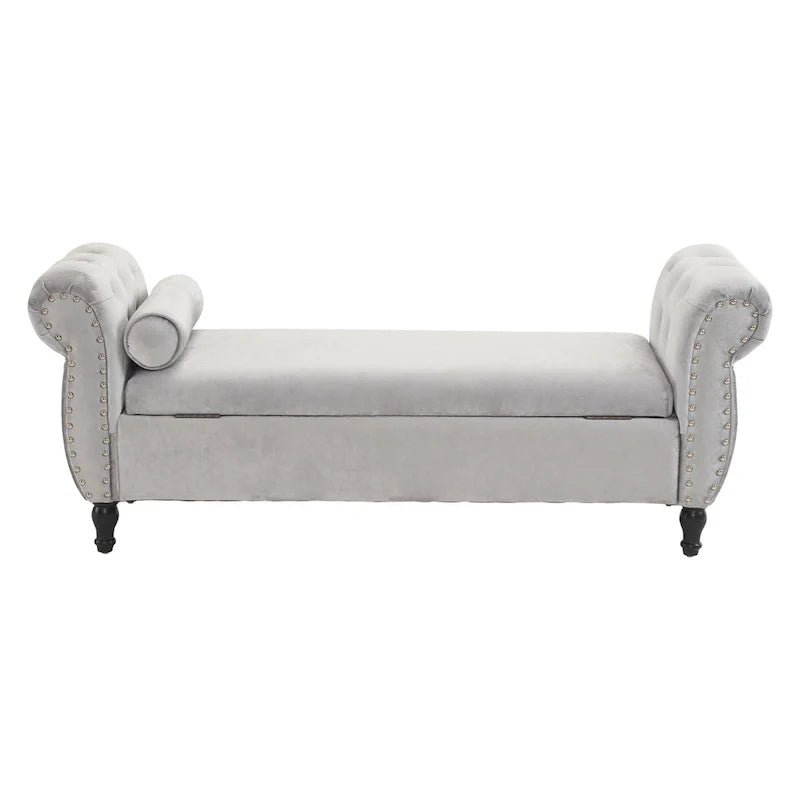 Banc ottoman de rangement multifonctionnel en velours traditionnel avec coussin