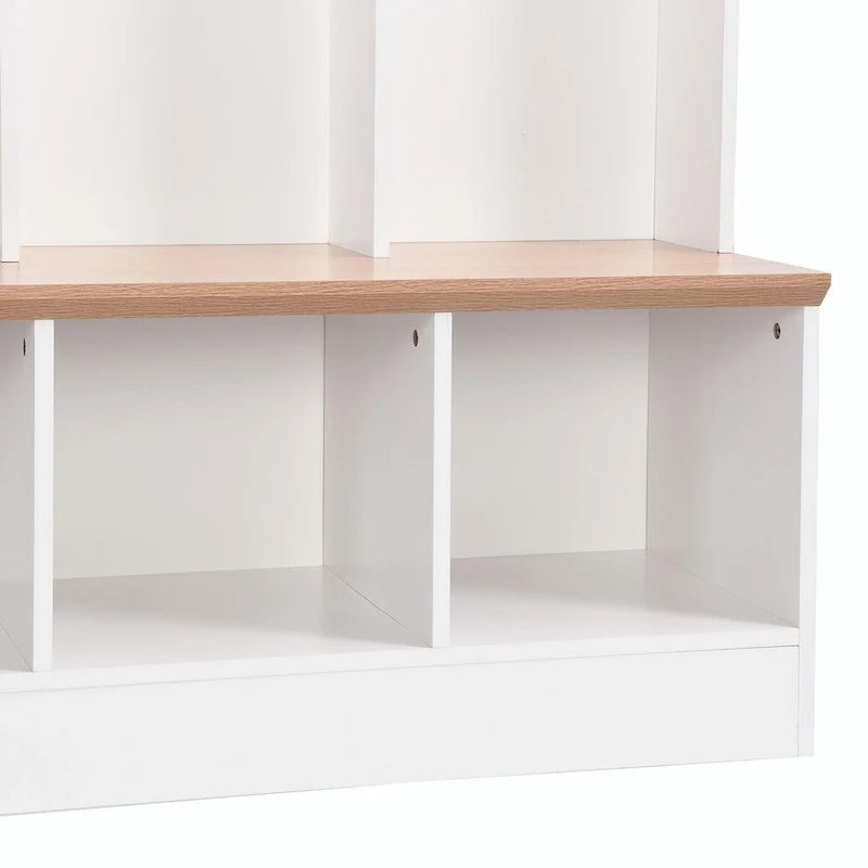 Meuble d'entrée large avec banc de rangement - Meuble à chaussures minimaliste, rangements cubiques, 8 crochets