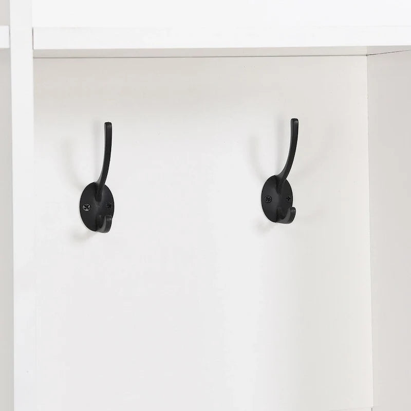 Meuble d'entrée large avec banc de rangement - Meuble à chaussures minimaliste, rangements cubiques, 8 crochets