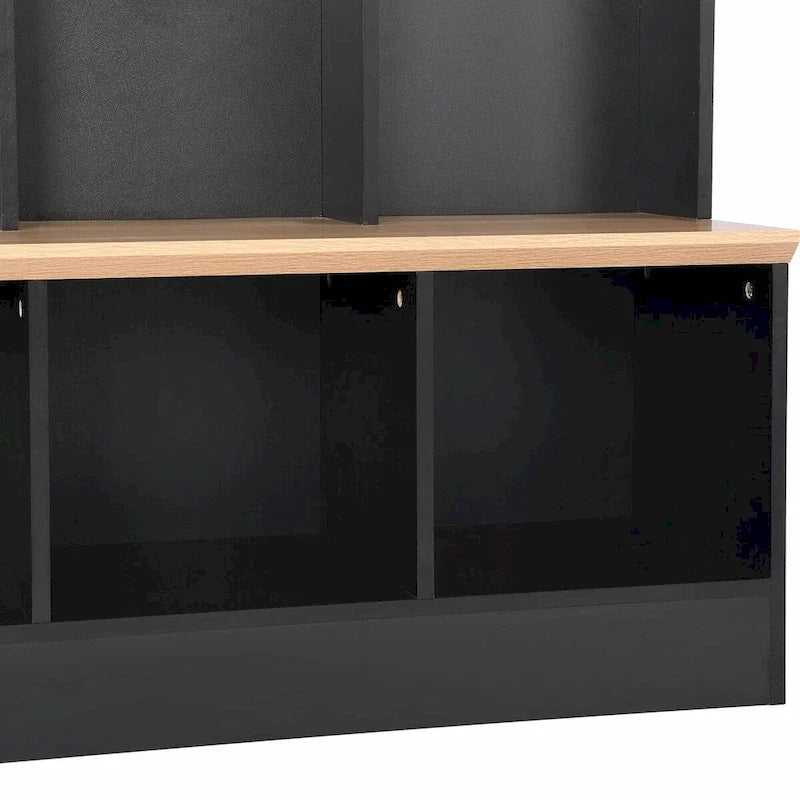 Meuble d'entrée large avec banc de rangement - Meuble à chaussures minimaliste, rangements cubiques, 8 crochets