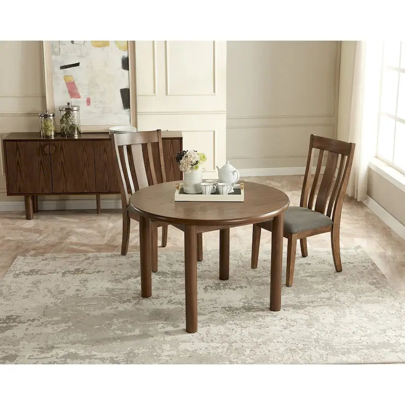 42 Round Dining Table for 4 Person, Retro Kitchen Table, Wooden Dinner Room Table with Solid Wood Legs,Ultra Easy to Assemble